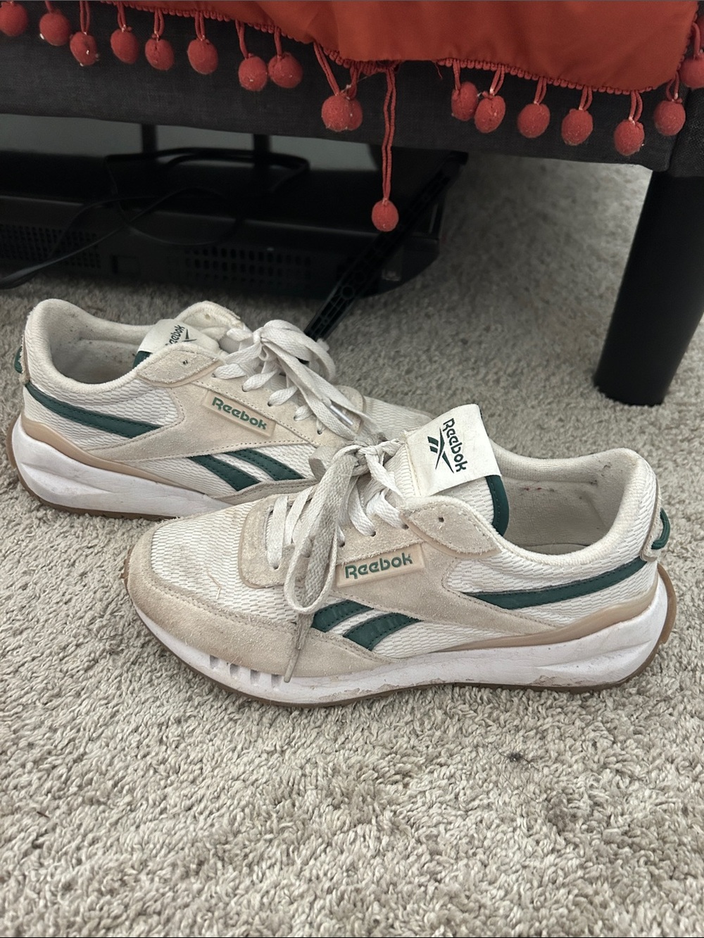 Reebok White Sneakers with Green Stripes